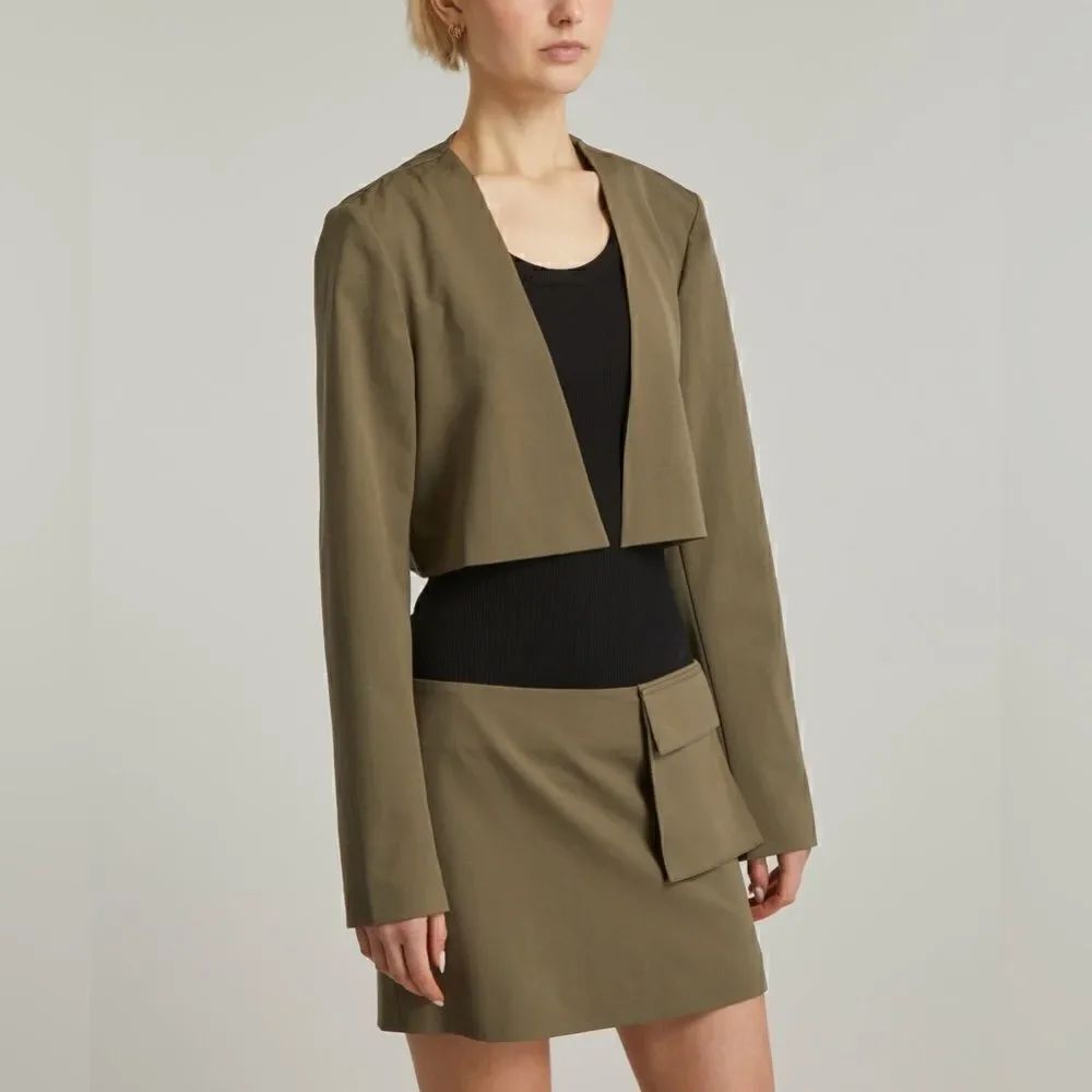 St. Agni Wool Kelp Green Blazer Layered  Cropped Size L